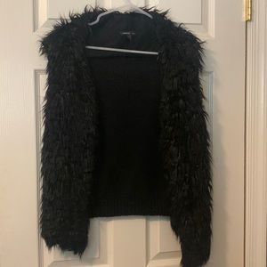 MANGO black faux fur vest